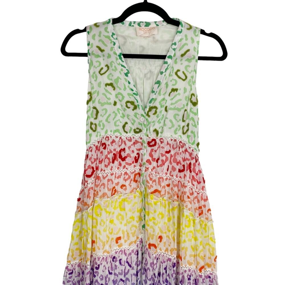 ROCOCO SAND Rainbow Leopard Sequin Button Down Sleeveless Maxi Dress - Picture 3 of 10